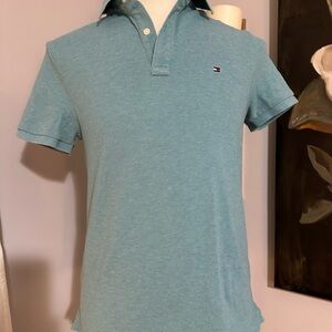 Tommy Hilfiger Aquatic Blue Logo Short Sleeve Casual Mens Polo Shirt Sz M